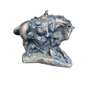 Relic trademark Bronze Tone Cowboy and His Horse Statue- Plaster made
